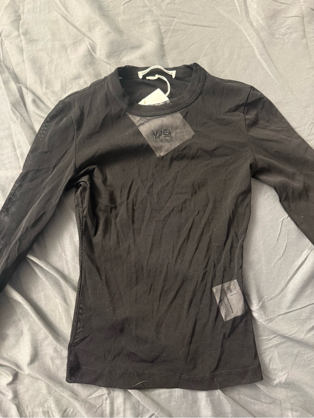 (NWT) T by Alexander Wang Black Long-Sleeve Mesh T-shirt